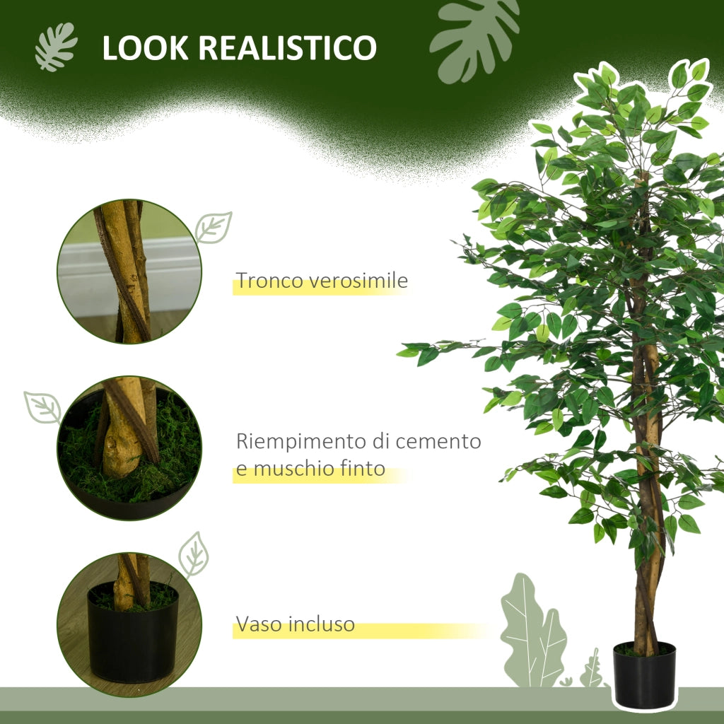 Pianta Artificiale di Ficus Alta 150cm per Interno con Vaso Incluso