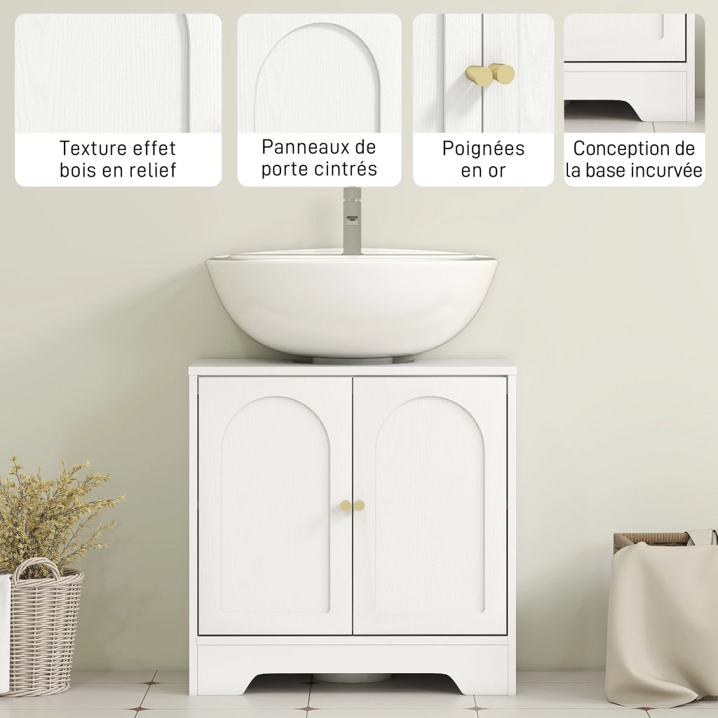 Mobiletto Sottolavabo Bagno con Ante e Ripiano Regolabile ¨C Zephmum ¨C Bianco 60x30x