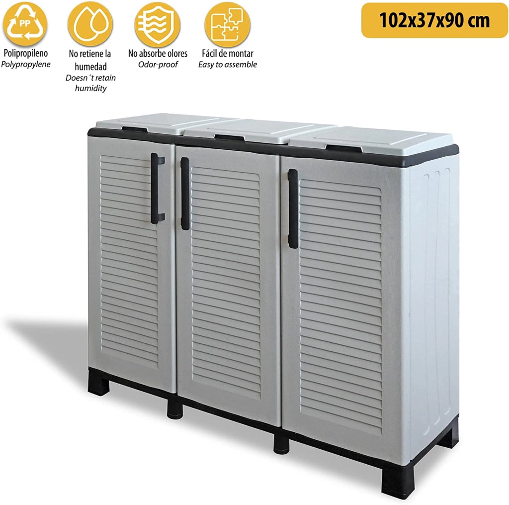 ARMADIO PATTUMIERA CONCERT CON 3 ANTE 102 X 37 X 90CM COLORE GRIGIO