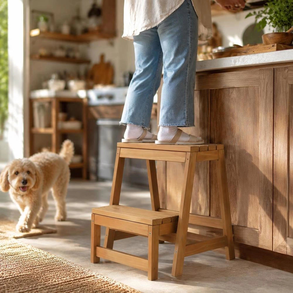 Folding Step Stool, Solid Fir Wood