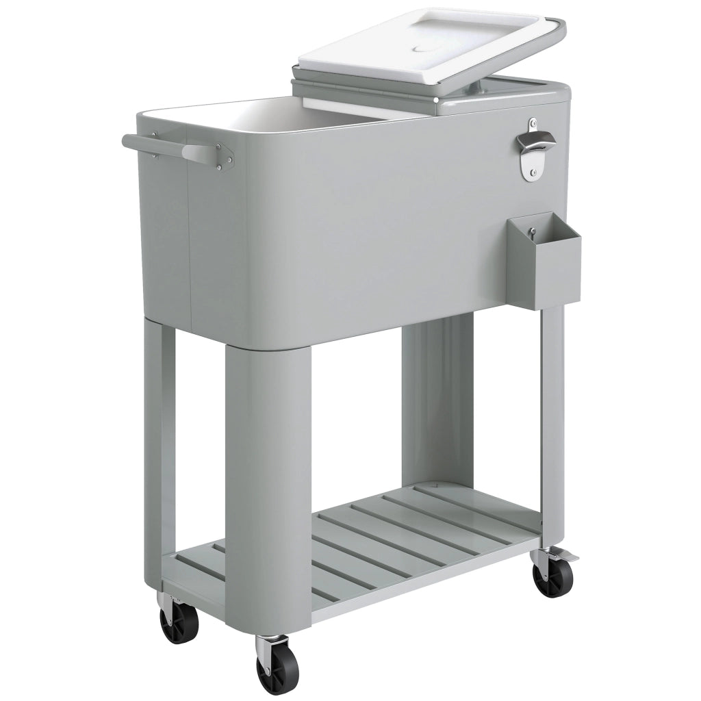 Frigo Portatile 92x39x81 cm Capacità 76 L con Ruote e Apribottiglie in Plastica e Metallo Argento