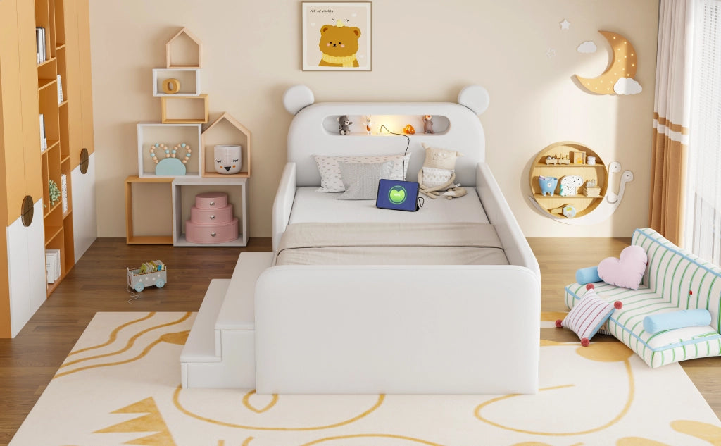 letto imbottito pelle sintetica bianco 90 x 200 cm