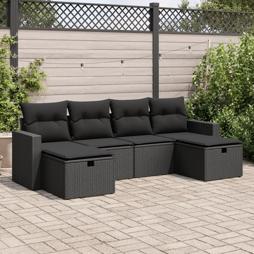 Set Divano da Giardino 6 pz con Cuscini Nero in Polyrattan 3325421