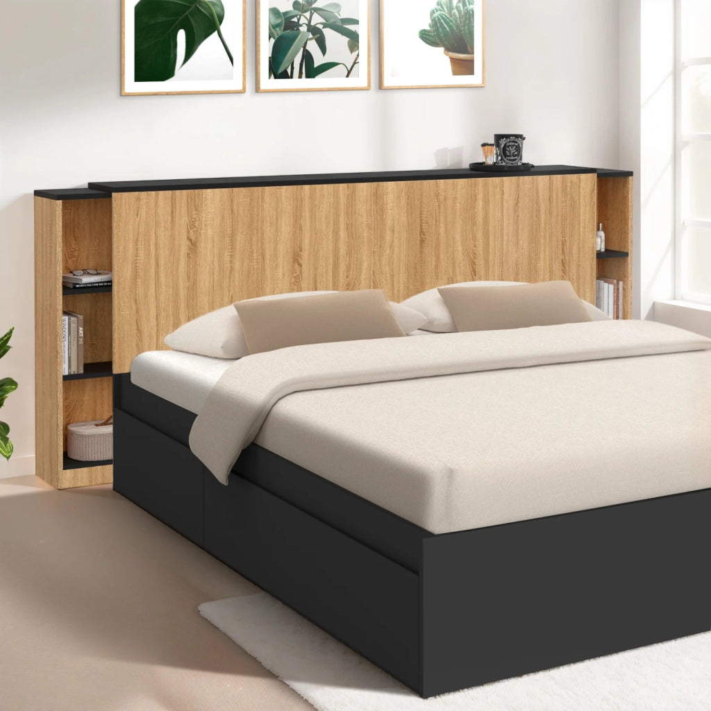 IDMarket - Cabecero extensible CATBA con almacenamiento deslizante para camas de 140 y 160 CM de madera y negras