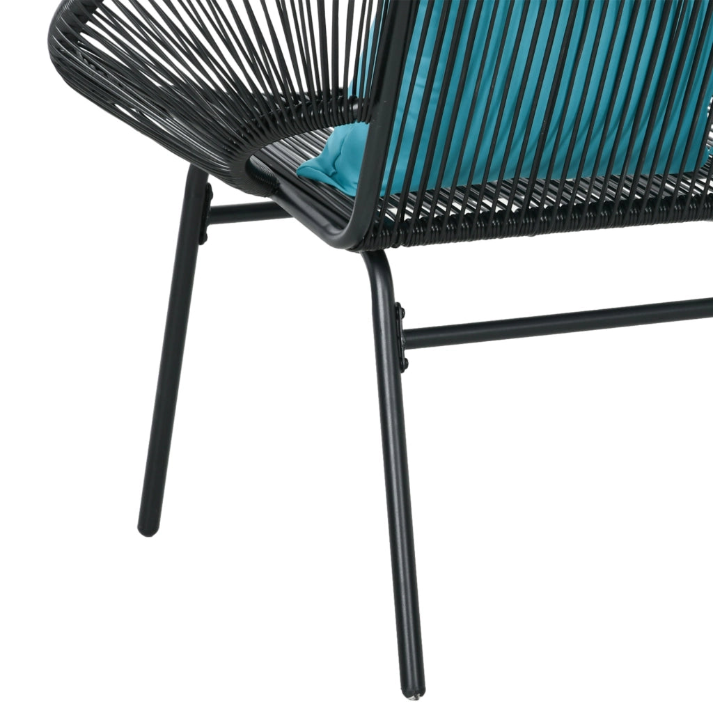 Divano da Giardino 2 Posti 132x72x83 cm con Cuscini e Braccioli in Rattan PE e Acciaio Nero