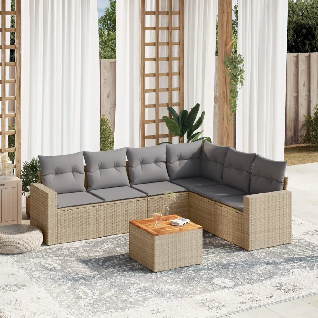 Set Divano da Giardino 7 pz con Cuscini Beige Misto Polyrattan