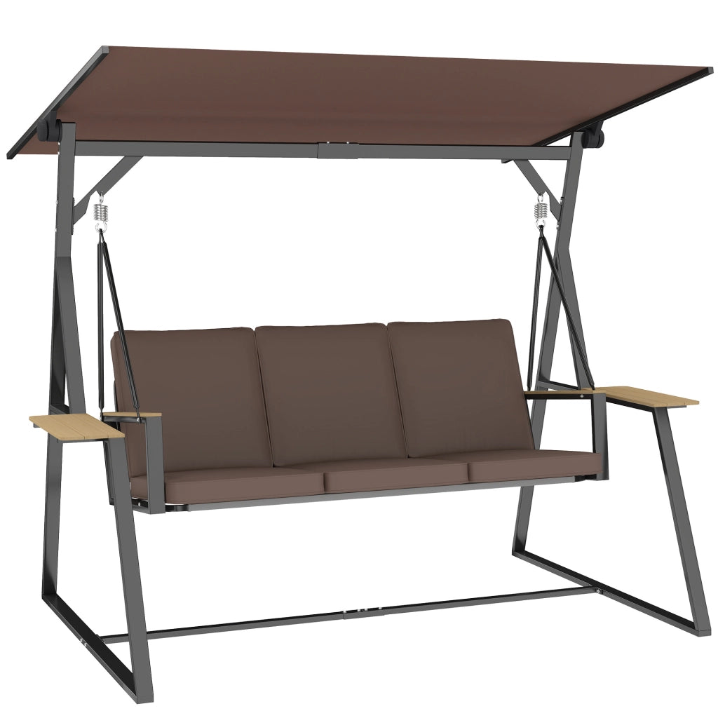 Dondolo da Giardino 3 Posti con Tettuccio Regolabile ¨C zephmum ¨C Marrone, Metallo, 222x131x175 cm