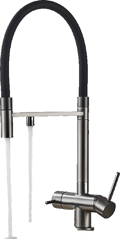 Lana | Rubinetto estraibile grigio nero a 3 vie | Miscelatore cucina per acqua potabile in acciaio inossidabile | Girevole a 360° Filtra 3 connessioni