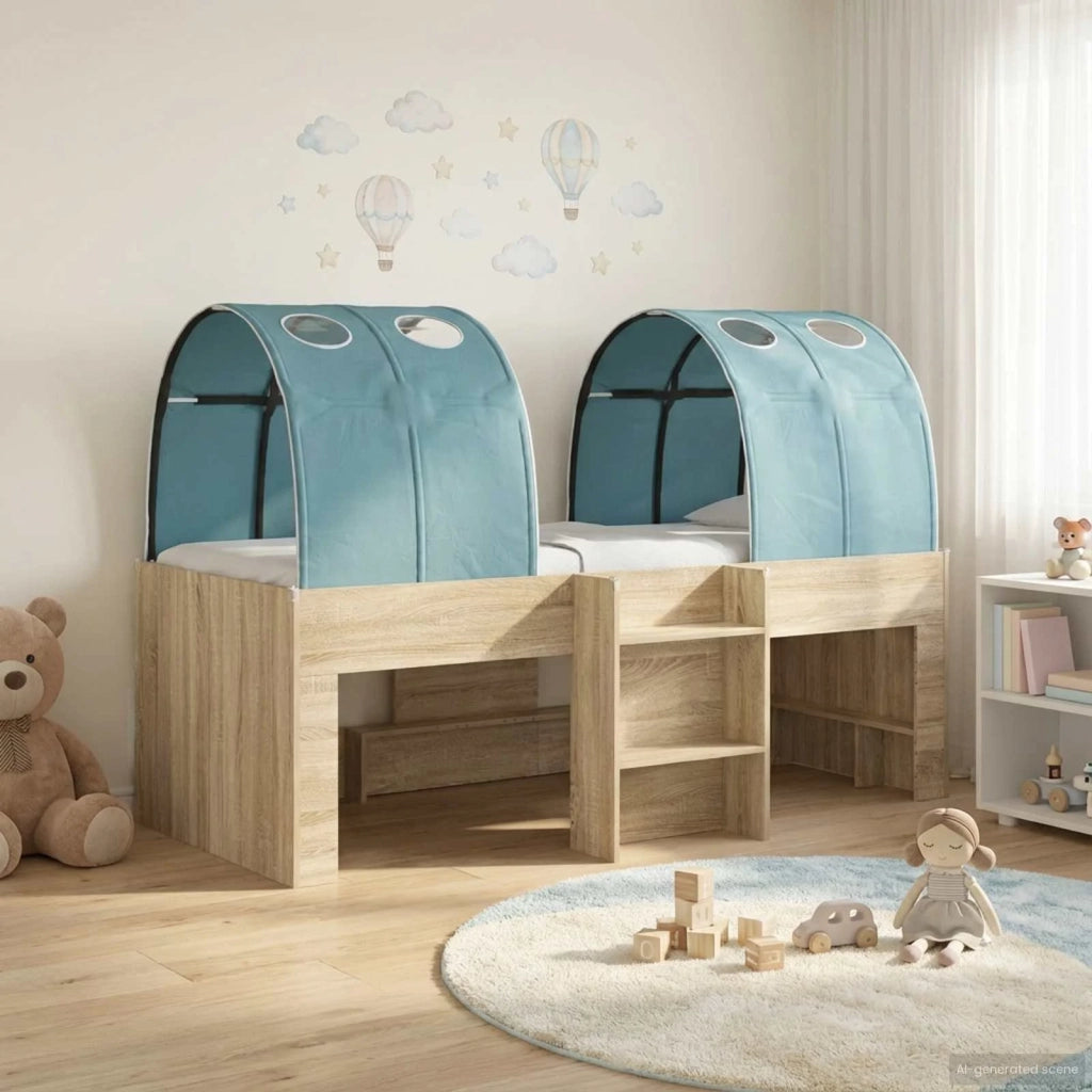 Letto Alto per Bambini con Tunnel 3 pz Rovere Sonoma e Azzurro 3423540