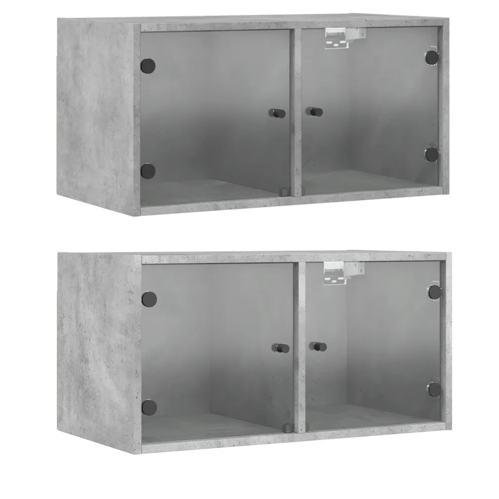 Mobili a Muro con Ante in Vetro 2pz Grigio Cemento 68,5x37x35cm