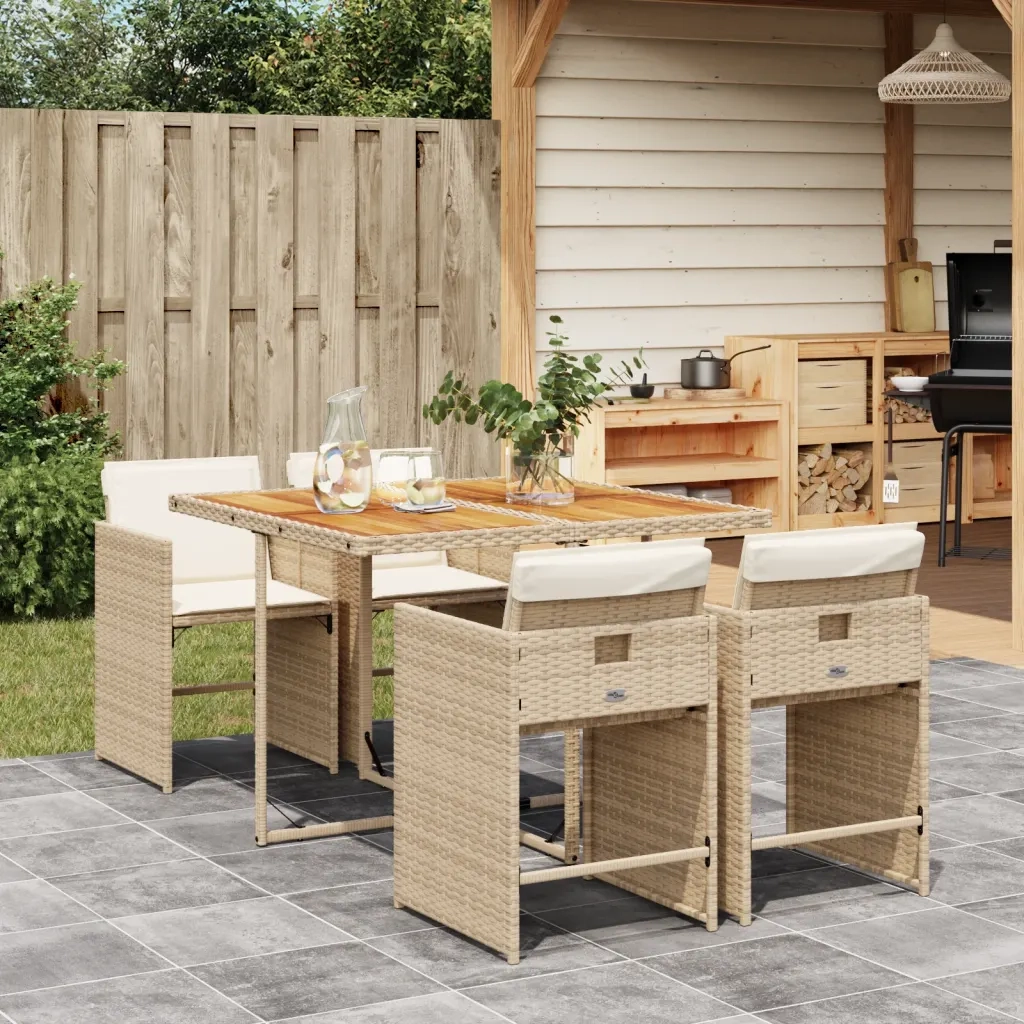 Set da Pranzo da Giardino 5 pz | Set Salotto da Giardino con Cuscini Beige in Polyrattan