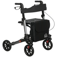 Deambulatore Pieghevole in Allumino ad Altezza Regolabile con Borsa, 64x67x80-92 cm, Nero e Argento