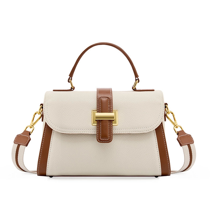 Borse a mano in vera pelle, stile vintage, con manico superiore, colore bianco