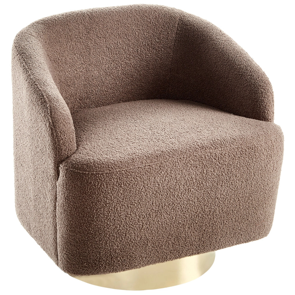 Poltrona in tessuto bouclè marrone con base Girevole stile retrò glamour