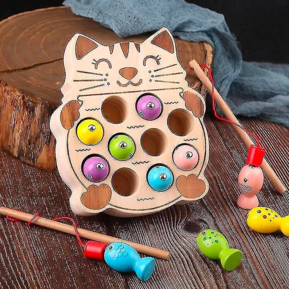 Trade Shop - Gioco Della Pesca Giocattolo In Legno Pesciolini Educativo Sicuro Per Bimbi 3+ -