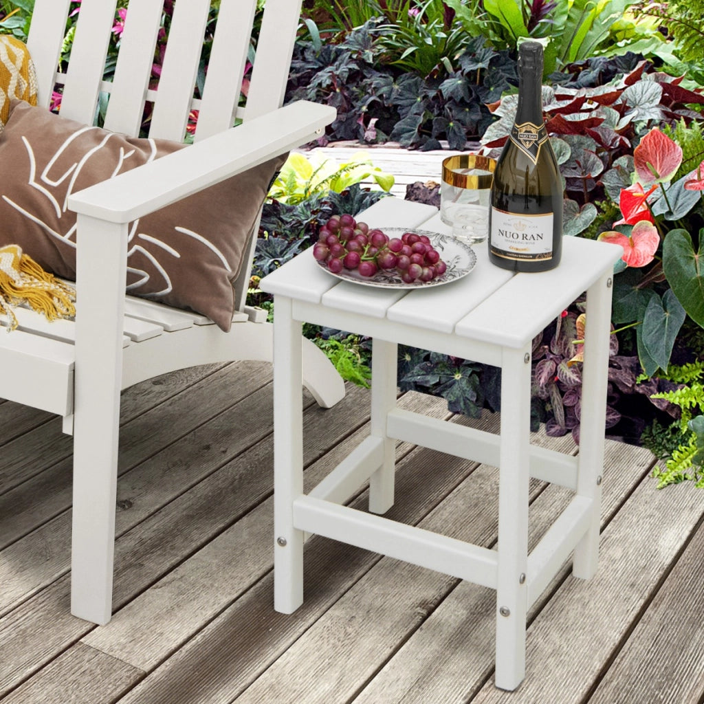 Tavolino da esterno in HDPE resistente alle intemperie, Tavolino adirondack quadrato per patio Bianco-Tavoli da esterno