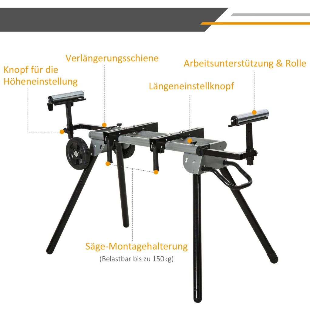 Supporto per troncatrice 123，5-245 cm in acciaio nero， pieghevole e mobile