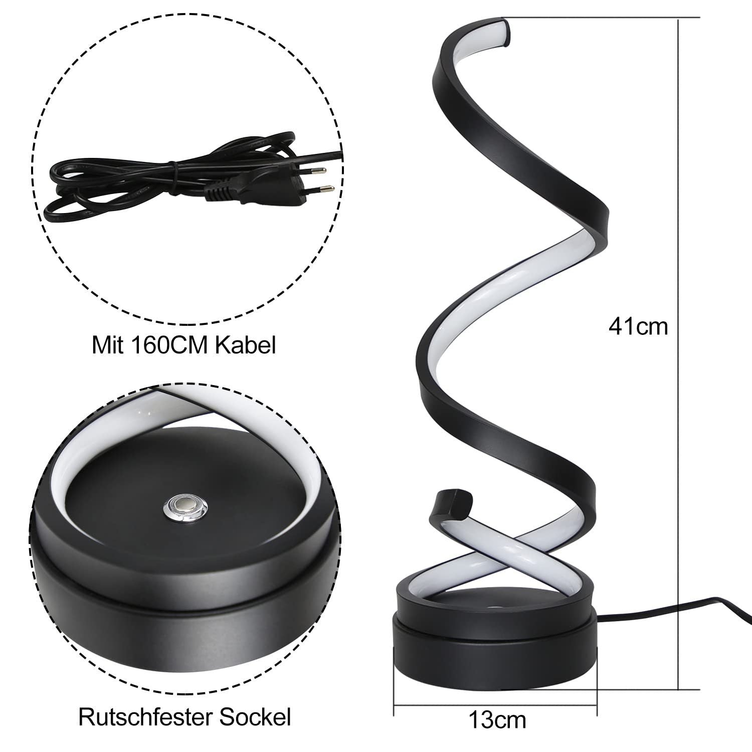 ZMH Lampada da tavolo LED moderna 12W dimmerabile touch a spirale per soggiorno comodino