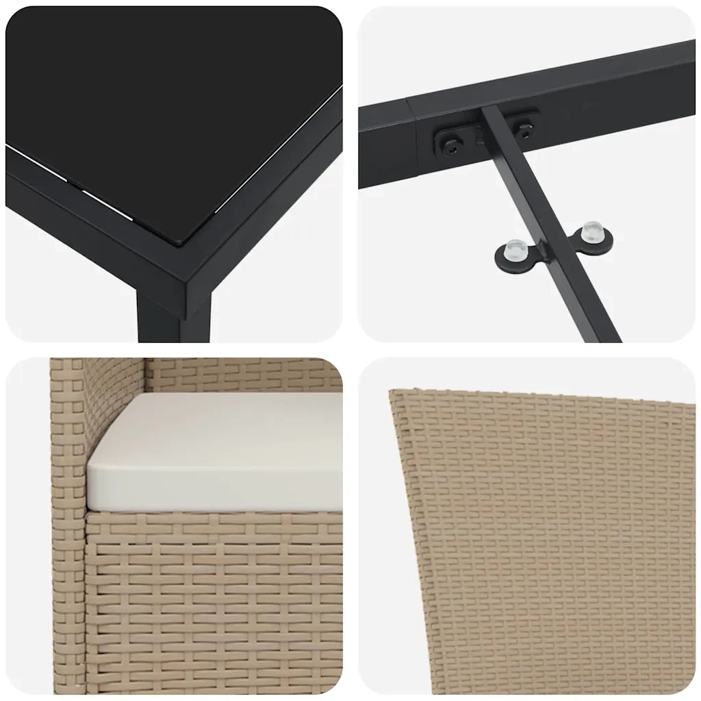 Set da Pranzo per Giardino con cuscino 3 pcs Beige polyrattan 3379457
