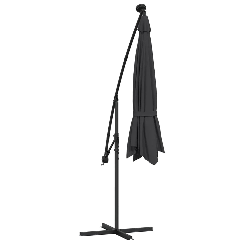 Ombrellone decentrato con illuminazione a LED e palo in acciaio nero da 300 cm 02_0008578