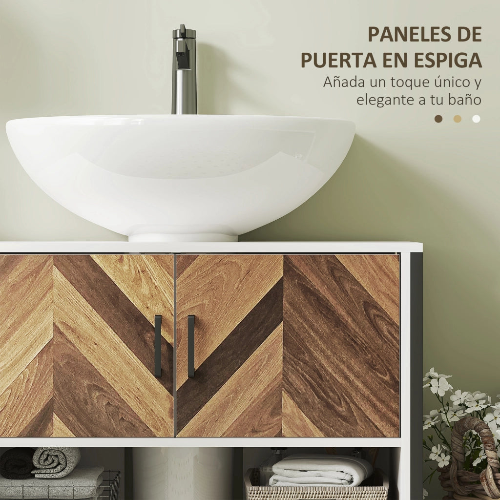 Mobile sottolavabo con 2 ante e ripiano aperto ¨C Xylo ¨C Crema e Noce 80x40x60 cm