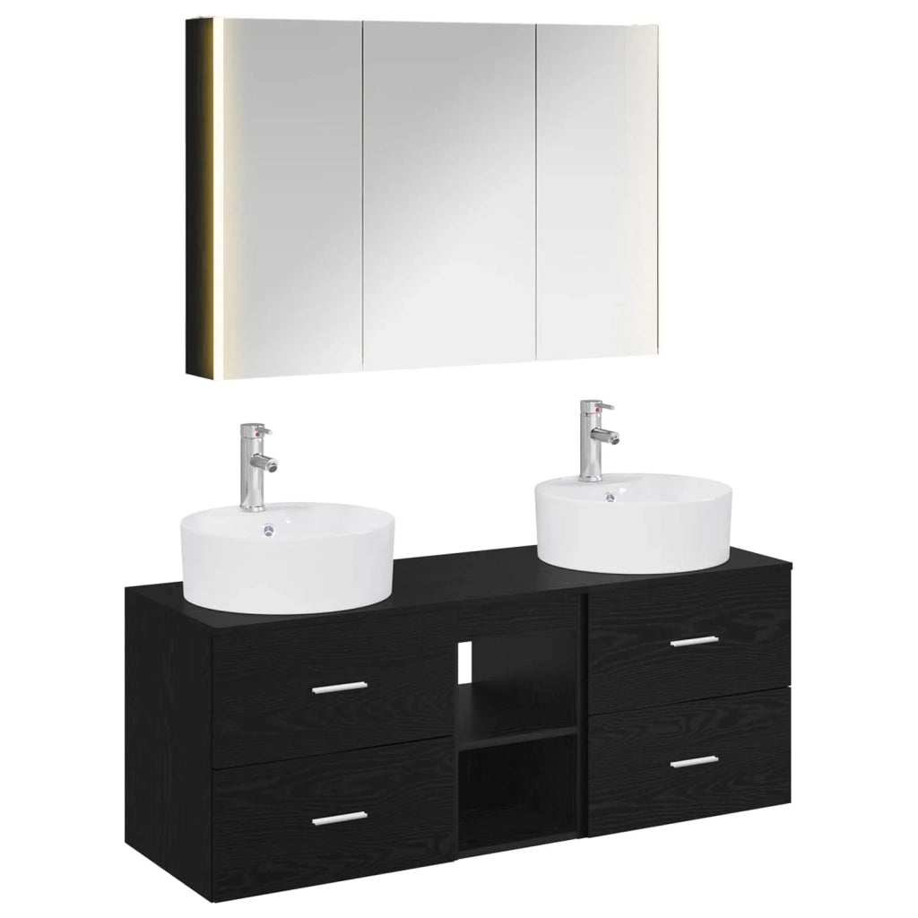 Set di mobili per il bagno 4 pcs Rovere Nero 3406904