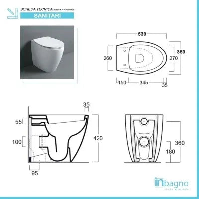 Water singolo filomuro a terra Rimless Simas LFT in ceramica bianco lucido