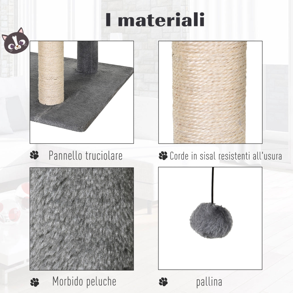 Tiragraffi con Cuccia ¨C Xylo ¨C Grigio Peluche e Sisal 60x49x130cm