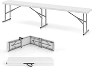 Panca da Giardino Pieghevole in Plastica, Panchina da Esterno Portatile con Maniglia di Trasporto, Panca da Campeggio con Telaio in Metallo, per Patio, Picnic, Portata 300 kg (Bianco II)