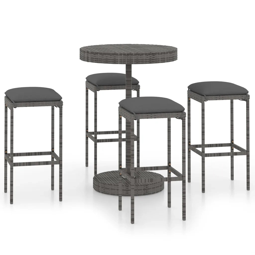 Set da Bar da Giardino 5 pz con Cuscini in Polyrattan Grigio cod mxl 35220
