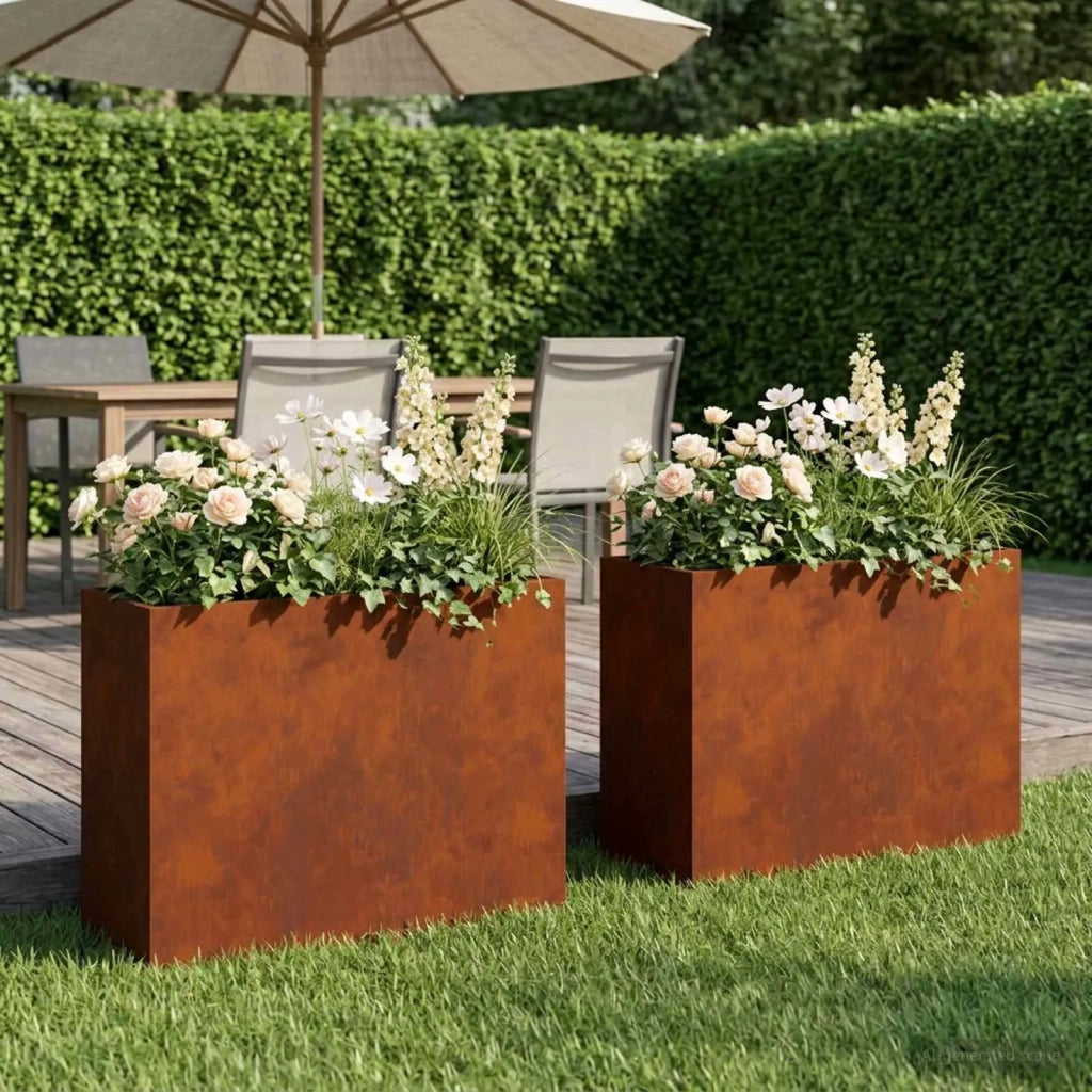 Vaso da giardino 2 pz Ruggine 50 x 20 x 40 cm Acciaio Corten 8005455