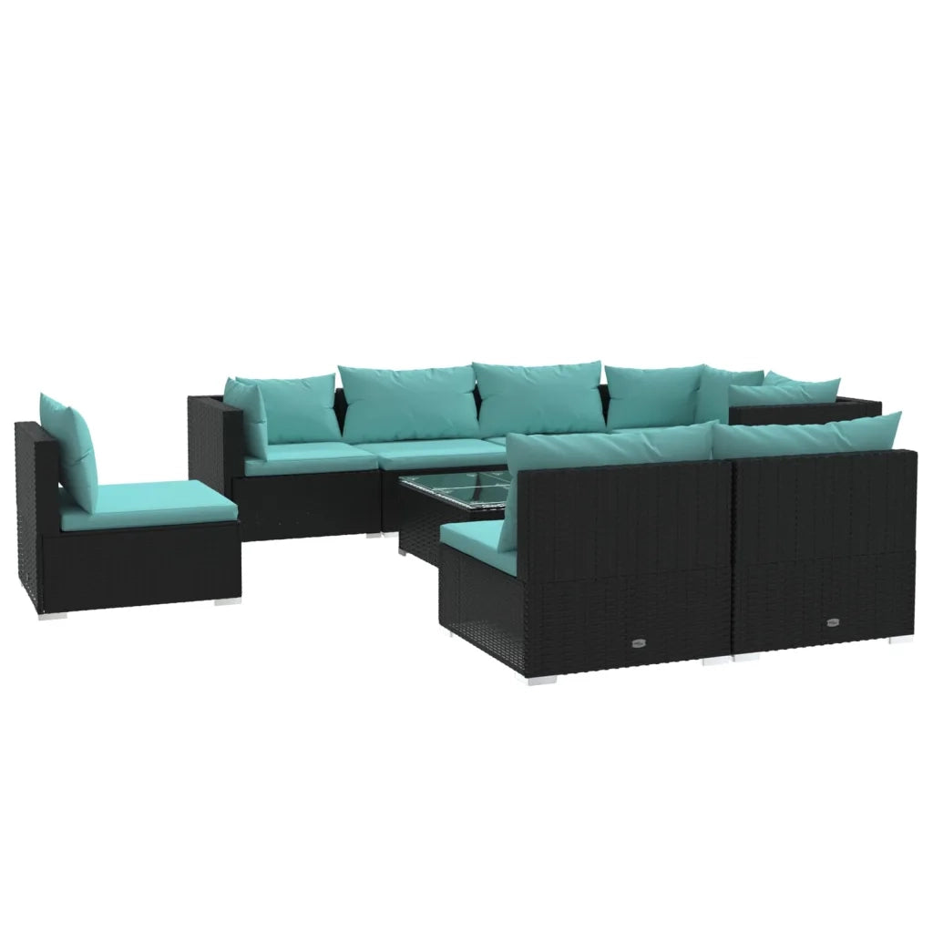 Set Divani da Giardino 9 pz con Cuscini in Polyrattan Nero