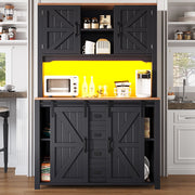 Armadio cucina alto con ante scorrevoli e illuminazione LED - Zephmum- 115x40x174,7 cm - bianco/nero