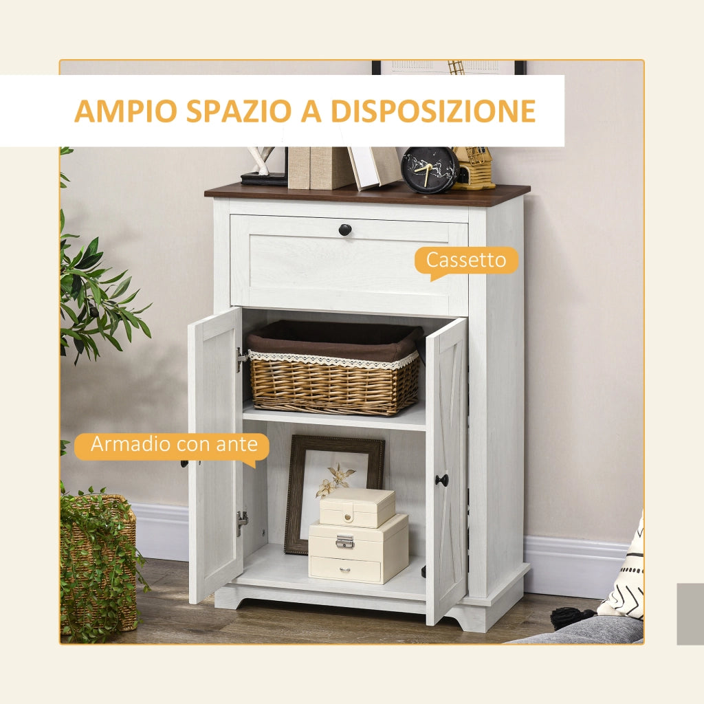 Credenza Bianca Rustica con Cassetto e Ante Regolabili ¨C zephmum ¨C Bianco