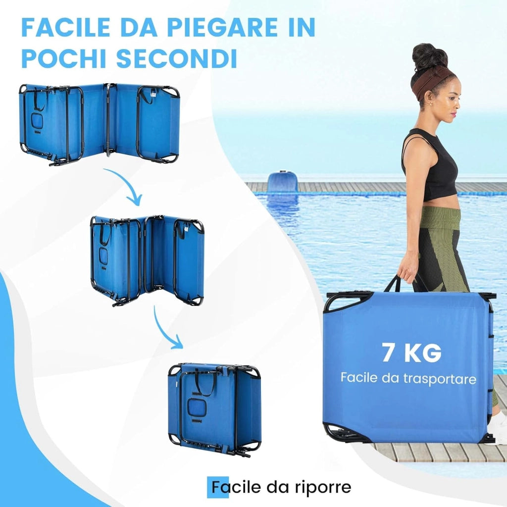 Lettino Pieghevole Spiaggia, Lettino Sdraio da Mare con Foro per il Viso e 3 Cuscini Rimovibili, Schienale Regolabile 5 Posizioni, Lettino Prendisole da Campeggio, Portata 160kg (1, Blu)