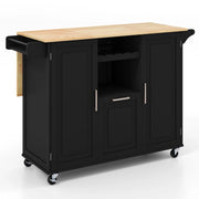 Carrello cucina isola con piano ribaltabile e 4 ruote girevoli, Isola cucina con cassetto profondo portabottiglie Nero-Carrelli