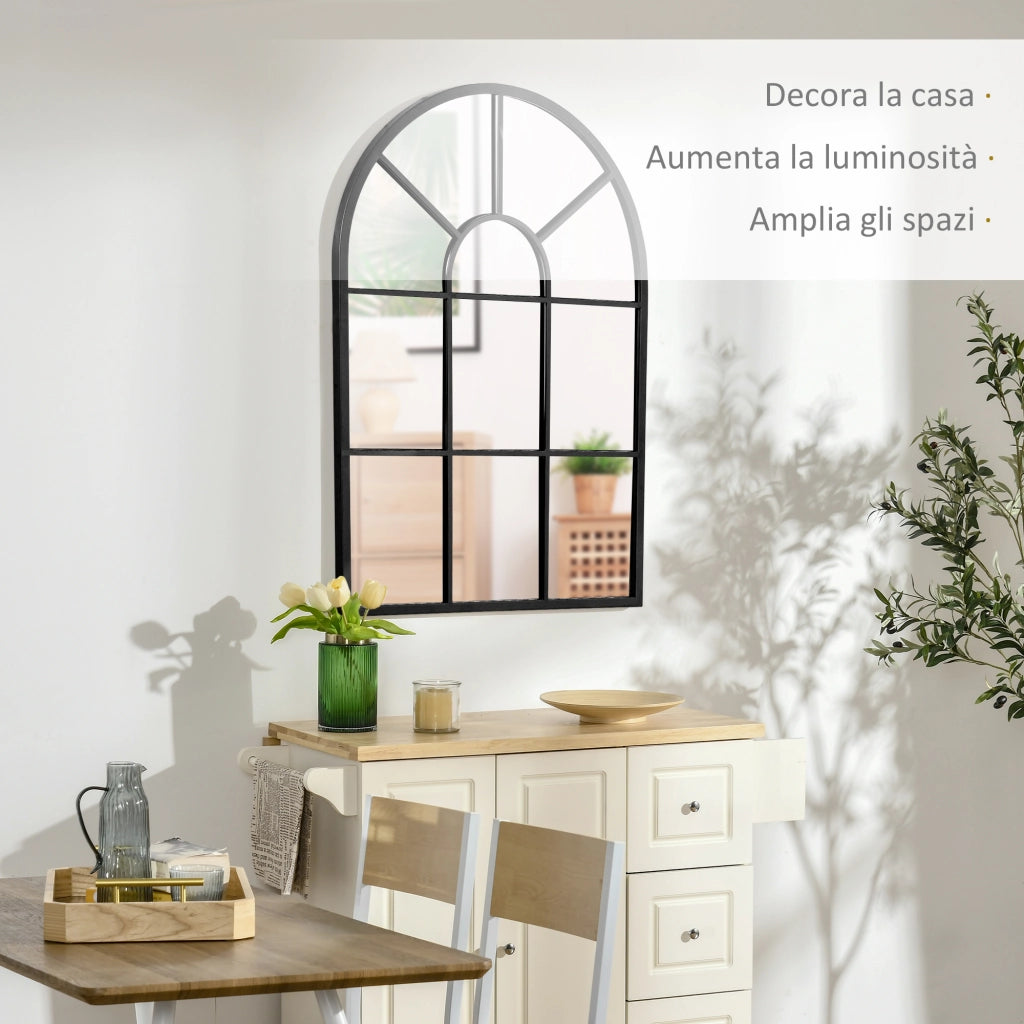 EasyComfort Specchio Moderno a Parete e a forma di Arco 91x60 cm per Camera da Letto e Soggiorno, in Metallo Nero e Vetro