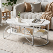 Tavolini da salotto set 2 pezzi 80x46x45 cm con contenitore pieghevoli da divano effetto marmo metallo - argento