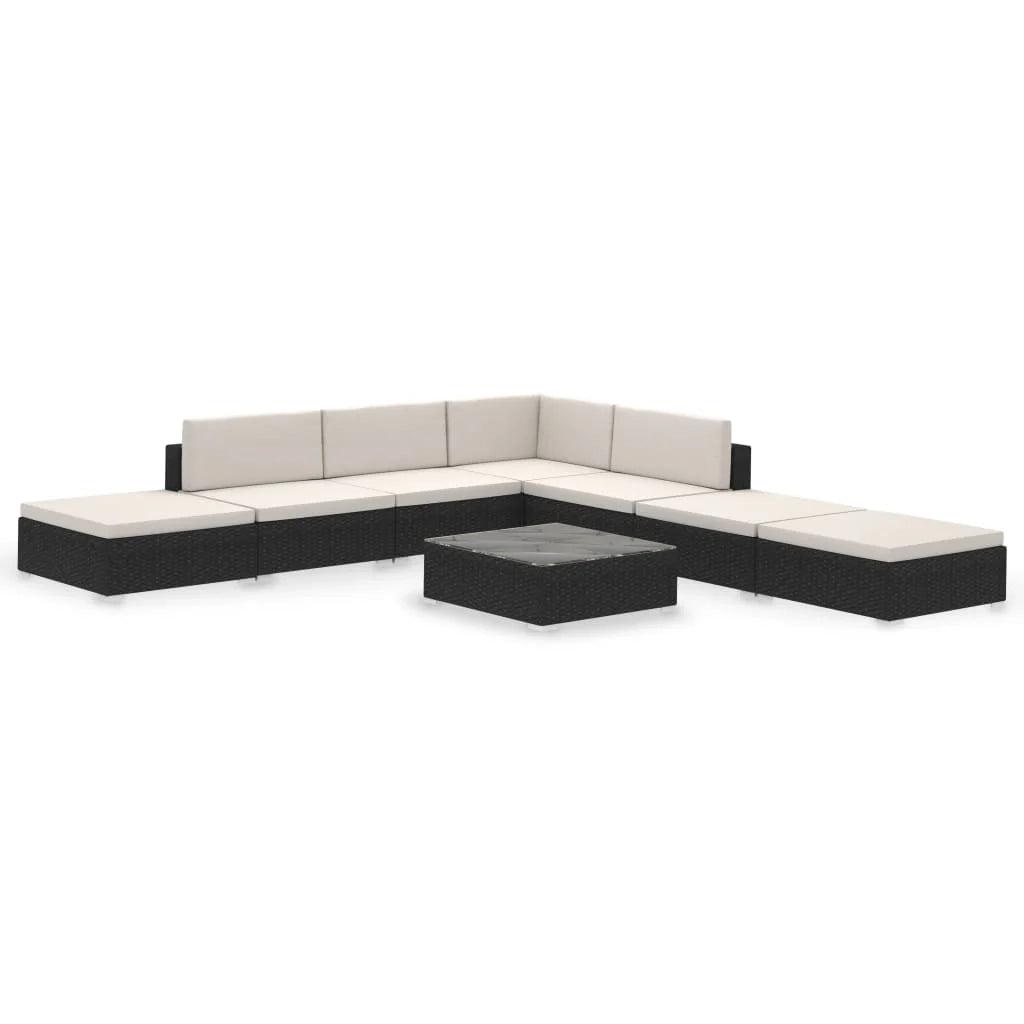 Set di mobili da giardino per esterni 8 pezzi con cuscini resina intrecciata nera 02_0017764