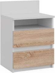 Comodino Monty, Bianco/Sonoma, 32.3 x 59.1 cm con 2 cassetti