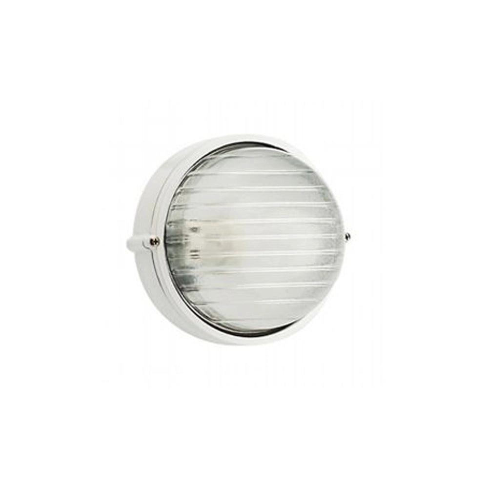 Applique Esterno Grande Industriale Tonda Alluminio E Vetro Bianco 1 Luce E27