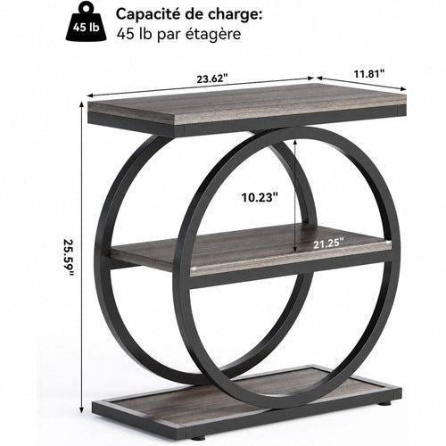 Tavolino industriale 60x30x65 cm MDF e metallo nero， 3 ripiani