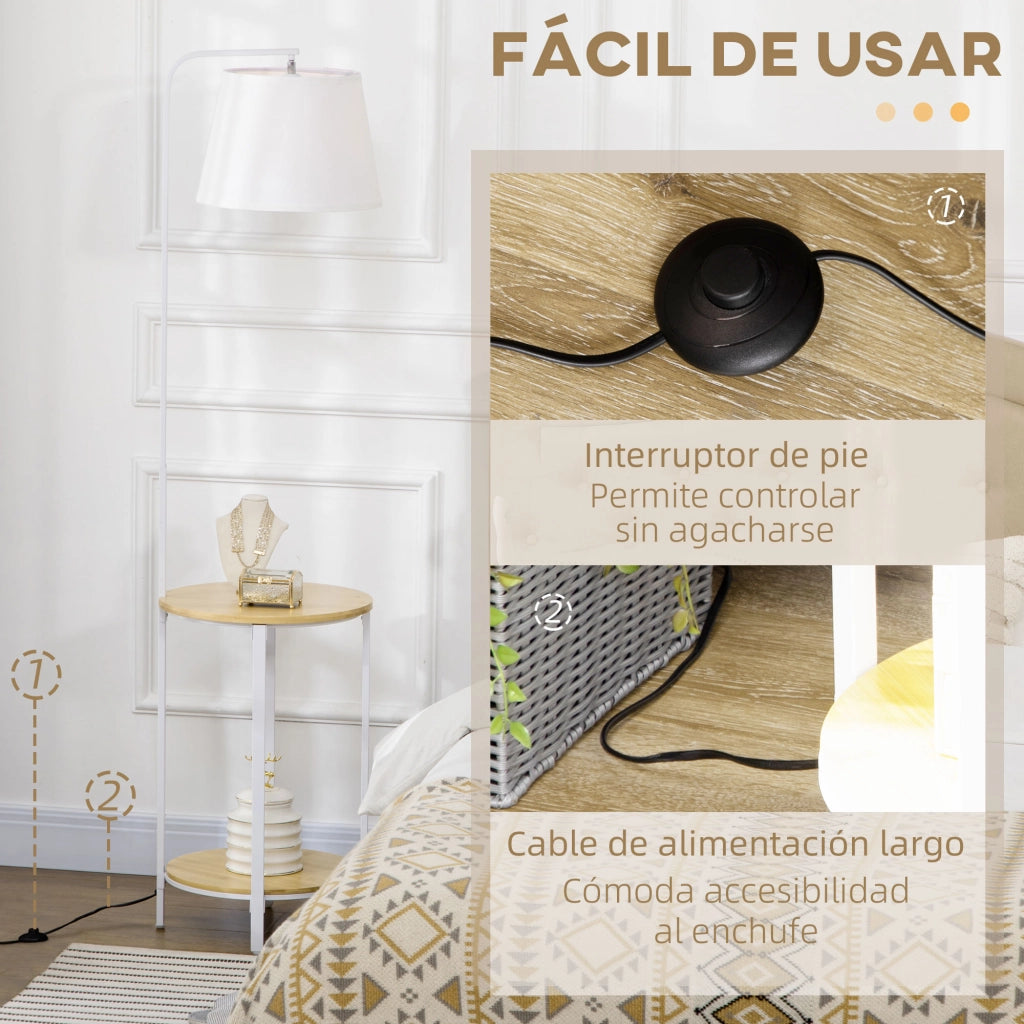 Tavolino da Salotto con Lampada a Stelo Moderno ¨C zephmum ¨C Bianco 43x39,5x162 cm
