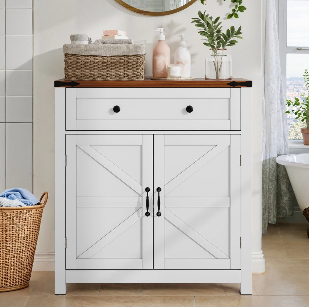 Credenza contenitore 76x30x83 cm in MDF bianco， stile rustico， per cucina e ingresso