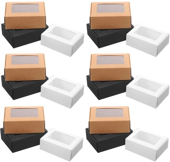 Boxe di Cartone per Regali - 30 Dozzine - Pulpapet - Vetrino Transparente - Sostenibile - Imballaggio per Regali - Materiale Leggero - Scatole di Imballaggio