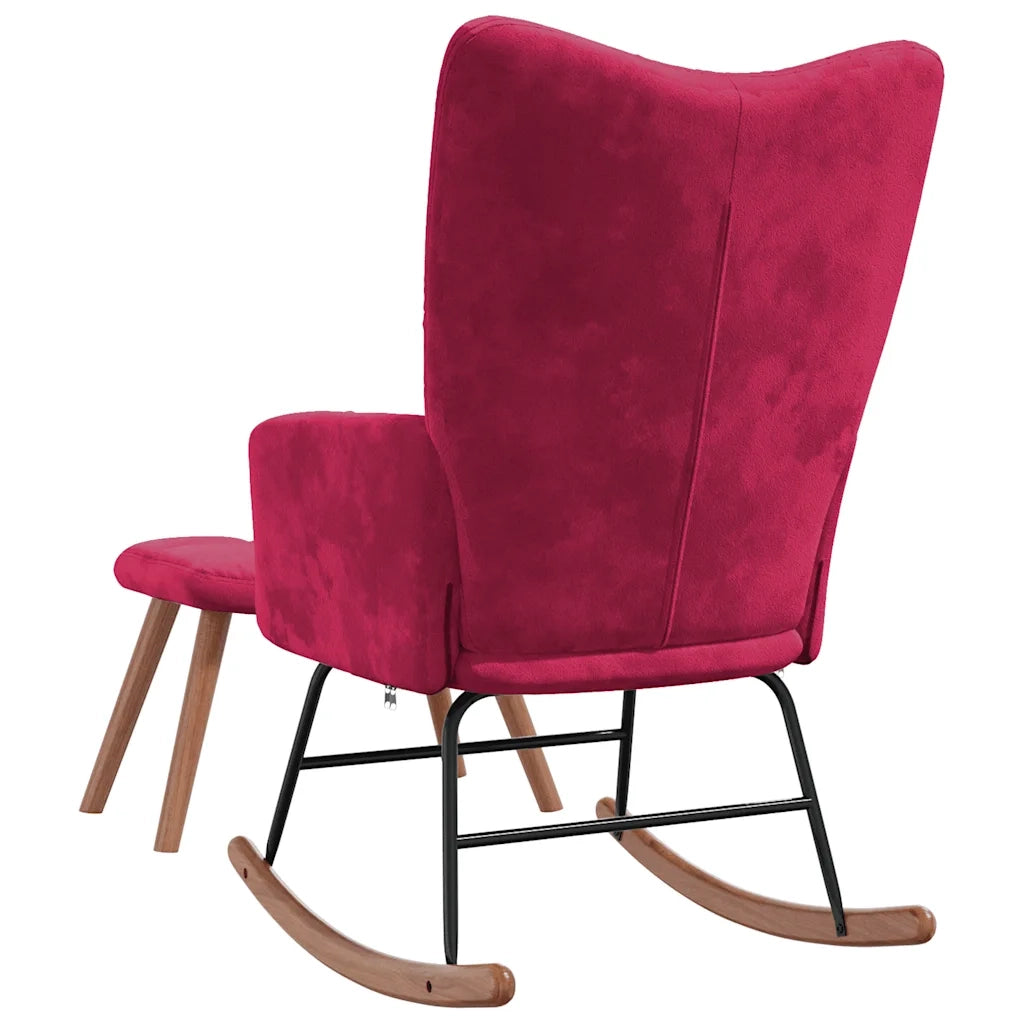 Poltrona a Dondolo con Poggiapiedi Rosso Vino in Velluto cod mxl 48539