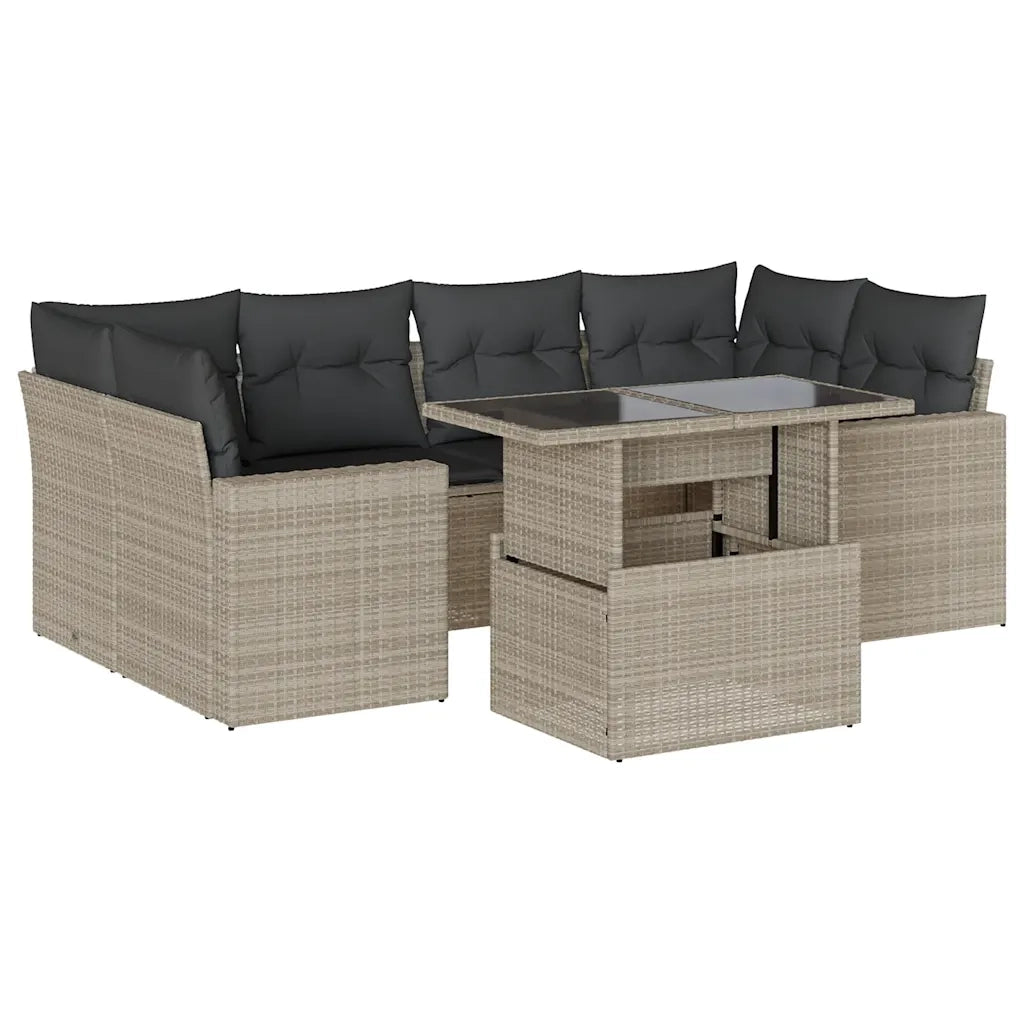 Set Divani da Giardino 7pz con Cuscini Grigio Chiaro Polyrattan