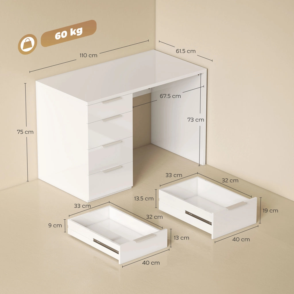 Scrivania con 4 Cassetti ¨C zephmum ¨C Bianco 110x61.5x75 cm
