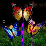 Illuminazione esterna - Set di 3 lampade solari per giardino con ottica LED a effetto farfalla color cambia, resistente all'acqua - per giardino, via di Natale, terrazza, marciapiedi