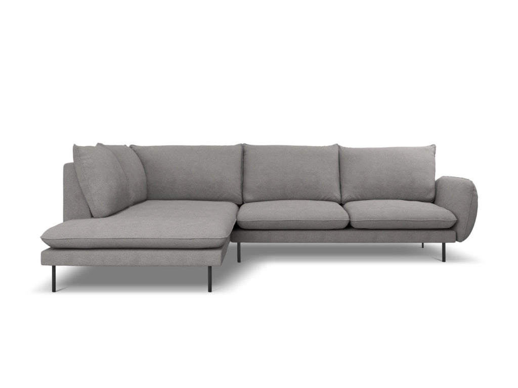 Cosmopolitan Design - Divano angolare sinistro "Vienna" 6 posti in tessuto strutturato grigio scuro 